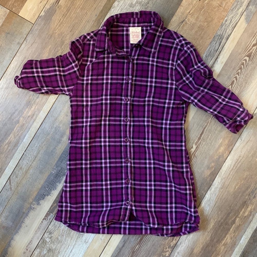 Faded Glory Purple Flannel Plaid Girls Shirt 5/$25